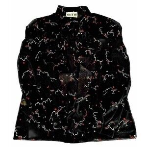 VTG 60s Black Whimigoth Dark Fairy Academia Office Siren Bow Blouse Size 6/8